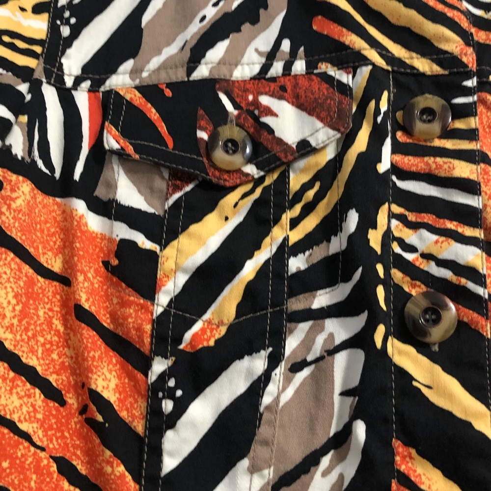 Ruby Rd. Orange Colorful Patterned Button Down Shirt 12 - Picture 3 of 5